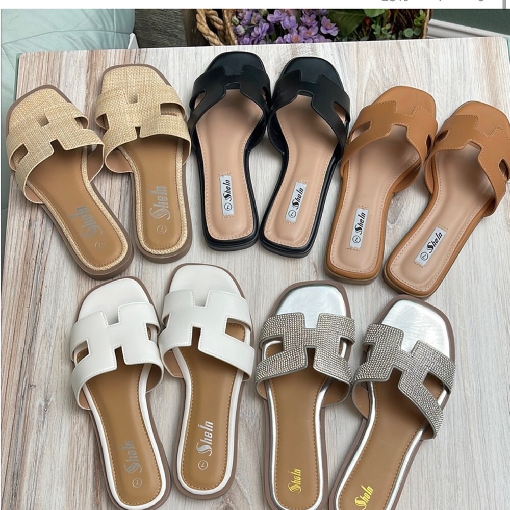 Stylish Women's Slide Sandals - Black,, White, Gold